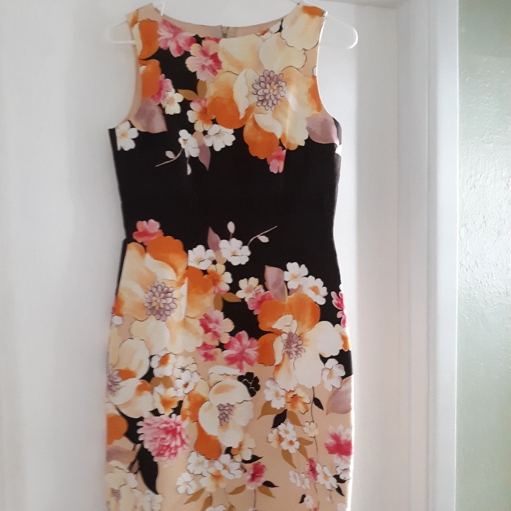 David Meister Brown Sheath Floral Print Dress size 4